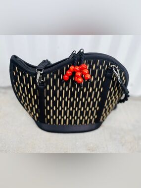 Baskets of Cambodia Woven Boho Crossbody Bag Black Tan
